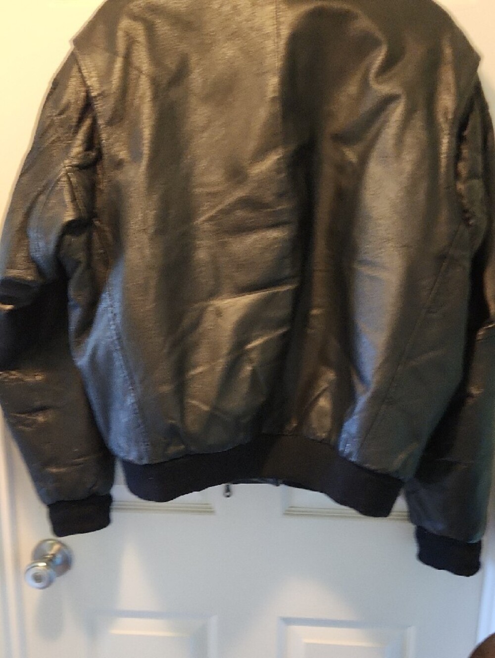 Black Leather Bomber Jacket with Zip Pockets - Picture 11 of 15